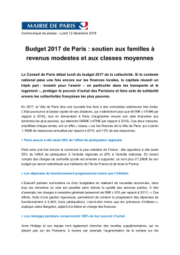 Budget 2017 de Paris : soutien aux familles à revenus modestes et