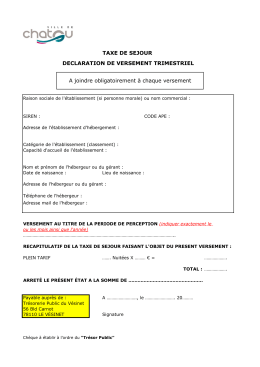 TAXE DE SEJOUR DECLARATION DE VERSEMENT