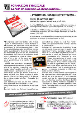 FORMATION SYNDICALE La FSU 49 organise un stage syndical