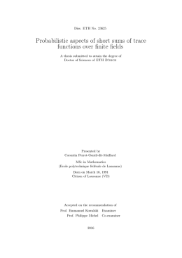 Probabilistic aspects of short sums of trace - ETH E