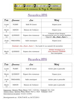 Novembre 2016 Date Commune Lieu Motif Décembre 2016 Date