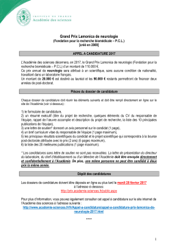 Grand Prix Lamonica de neurologie : appel &agrave; candidature 2017