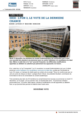 IDEX : LYON 3, LE VOTE DE LA DERNIERE CHANCE