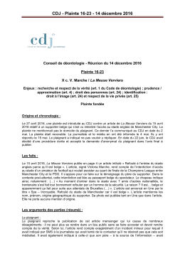 CDJ - Plainte 16-23 - 14 décembre 2016