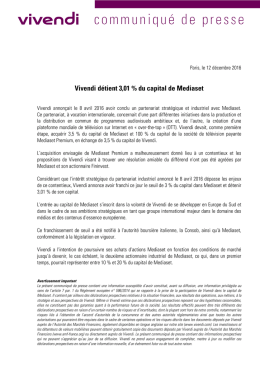 Vivendi détient 3,01 % du capital de Mediaset