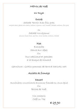 Consultez notre menu de No&euml;l