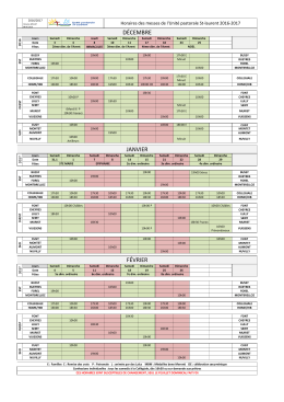 Planning des messes de décembre 2016 à février 2017