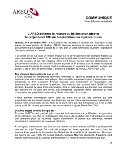 COMMUNIQUÉ AREQ