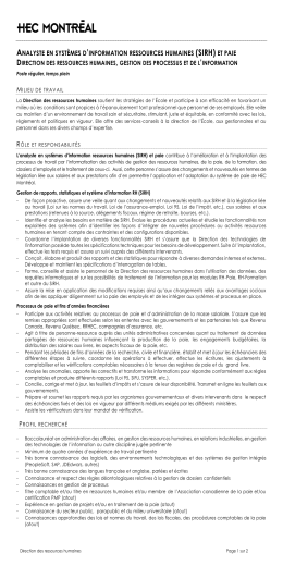 analyste en syst&egrave;mes d`information ressources humaines (sirh) et paie