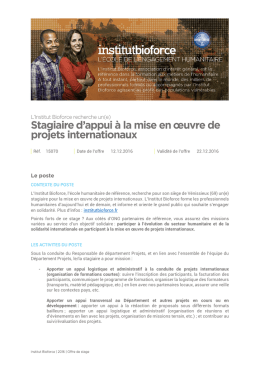 Stagiaire d`appui &agrave; la mise en &oelig;uvre de projets