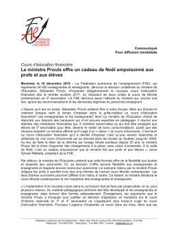 Lire la suite du communiqu&eacute;