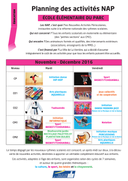 Planning des activit&eacute;s NAP