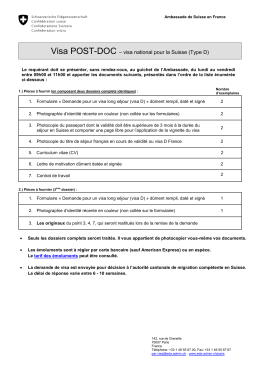 Visa POST-DOC &ndash; visa national pour la Suisse - EDA