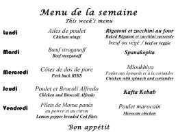 Menu de la semaine - Fourchette Express