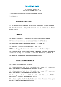 DU CONSEIL MUNICIPAL Du 14 DECEMBRE 2016 à 19H