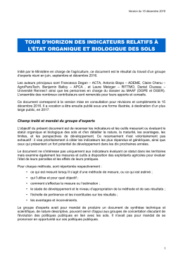 TOUR D`HORIZON DES INDICATEURS RELATIFS &Agrave; L`&Eacute;TAT