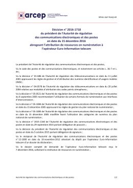 Décision n° 2016-1718 du président de l`Arcep en date du 15