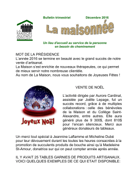 MOT DE LA PR&Eacute;SIDENCE L`ann&eacute;e 2016 se termine en beaut&eacute; avec