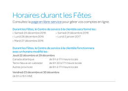 Horaires durant les Fêtes