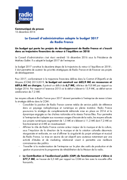 CP - Le Conseil d`administration adopte le budget