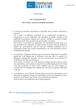 Communiqu&eacute; TAC ET QUOTAS 2017 : Des avanc&eacute;es