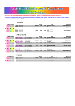 Planning des activit&eacute;s