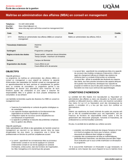 Ma&icirc;trise en administration des affaires (MBA) en conseil en