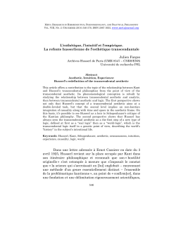 L`esthétique, l`intuitif et l`empirique. La refonte husserlienne de l