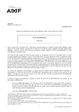 1 13 décembre 2016 Décision de conformité du projet d`offre