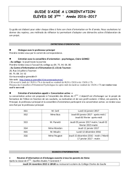 Calendrier orientation 3&egrave;mes 2016 -2017