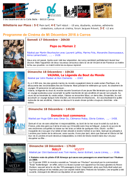 Programme de Cinéma de Mi Décembre 2016 à Carros