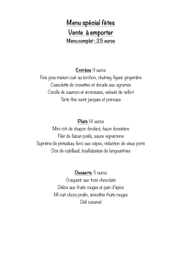 menu vente &agrave; emporter