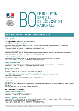 Bulletin officiel n°46 du 15 décembre 2016 Sommaire