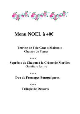 Menu NOEL à 40€ Terrine de Foie Gras « Maison