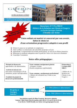 Ouverture d`une classe de 2nde Pro MRCU