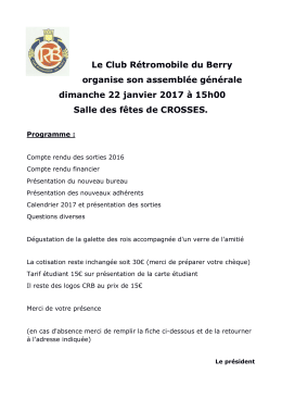 Le Club R&eacute;tromobile du Berry organise son assembl&eacute;e g&eacute;n&eacute;rale