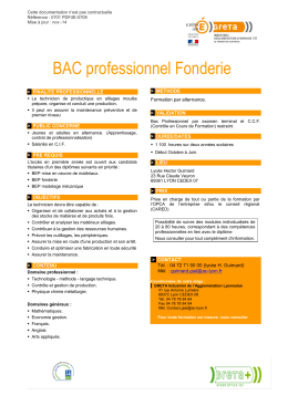 BAC professionnel Fonderie - Greta Industriel de l`Agglom&eacute;ration