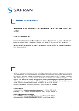 COMMUNIQUE DE PRESSE Paiement d`un acompte sur