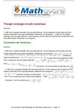 Triangle rectangle et suite numérique Correction de l