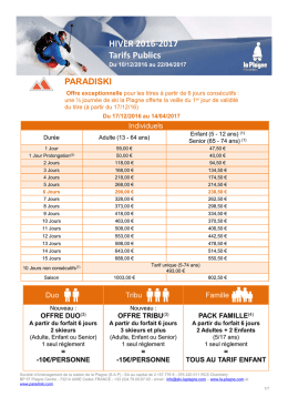 Tarifs publics - Forfaits de ski