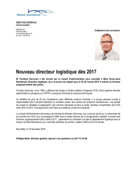 Nouveau directeur logistique d&egrave;s 2017