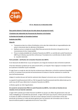 GT 15 : R&eacute;union du 13 d&eacute;cembre 2016 Deux points &eacute;taient &agrave; l`ordre