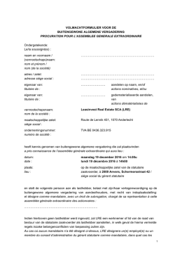 volmachtformulier voor de buitengewone algemene vergadering