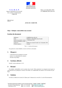 SGDSN AVIS DU CERT-FR Gestion du document 1 - Certa