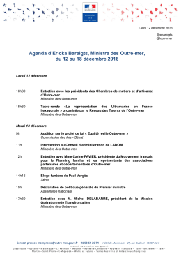 Agenda du 12 au 18 décembre 2016, d`Ericka - Les Outre-Mer