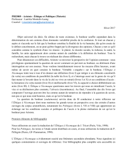 PHI3805 - Aristote : Éthique et Politique (Théorie) Professeur