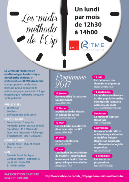 Un lundi par mois de 12h30 à 14h00 Programme