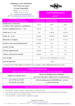 Tarifs des emplacements - Camping Le coin charmant