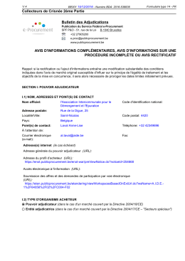 Collecteurs de Crisn&eacute;e 2&egrave;me Partie Bulletin des Adjudications AVIS