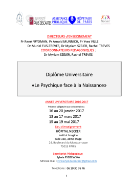 Dipl&ocirc;me Universitaire &laquo;Le Psychique face &agrave; la